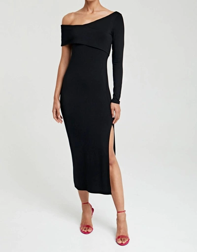 Krisa One Sleeve Midi Dress In Black