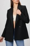 REBECCA TAYLOR DOUBLE BREASTED CAVALRY TWILL BLAZER IN BLACK