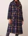 Helene Berman Jean Wrap Coat In Purple Check In Multi
