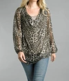 Tempo Paris Cowl Neckline Sheer Blouse With Lining In Cheetah Print In Multi