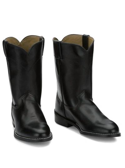Justin Men's Farm & Ranch Temple Roper Cowboy Boots - Medium In Black