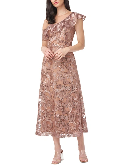 Js Collections Womens Embroidered Midi Cocktail And Party Dress In Brown
