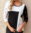 Angel Color Block Crew Sweater In Black/white In Multi