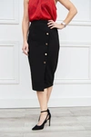 BISHOP + YOUNG BUTTON FRONT PENCIL SKIRT IN BLACK