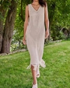 Ecru Dress With Fringe In Raffia In Grey