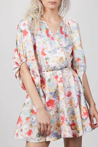 Art Dealer Mini Dress With Bow In Pastel Flower Print In Multi