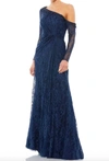 Mac Duggal Sequin Lace One-shoulder A-line Gown In Blue