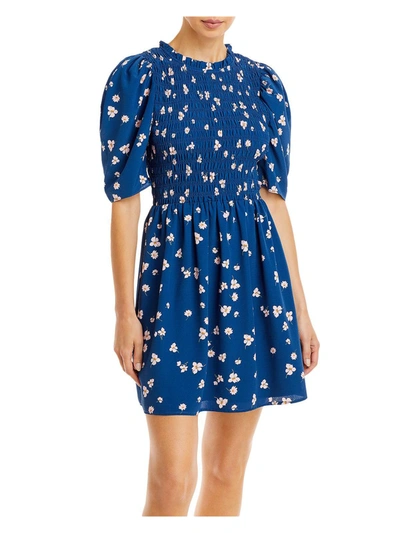 Wayf Womens Floral Print Short Mini Dress In Blue
