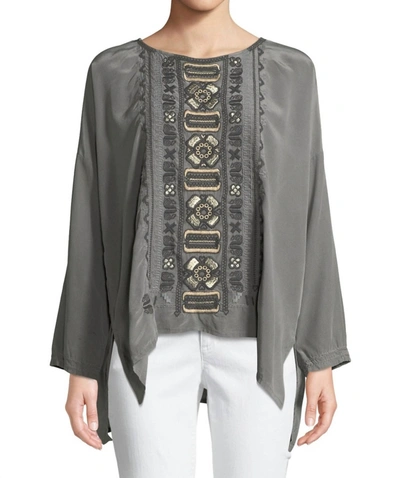 Johnny Was Alka Silk Blouse In Dark Grey