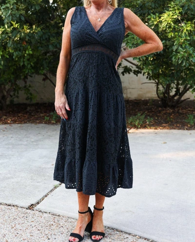 Tempo Paris Eyelet Long Maxi Dress In Black