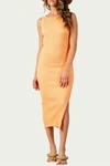 LUCCA AMARYLLIS OPEN-BACK RIBBED KNIT MIDI DRESS IN APRICOT