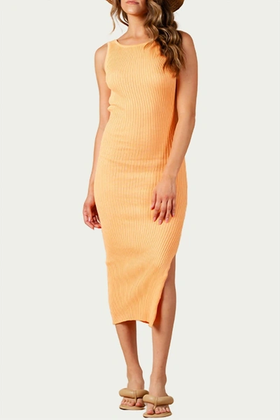 Lucca Amaryllis Open-back Ribbed Knit Midi Dress In Apricot In Beige