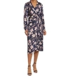 MAGGY LONDON LONG SLEEVE WRAP MIDI DRESS IN NAVY FLORAL