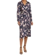 Maggy London Floral Print Long Sleeve Midi Dress In Blue