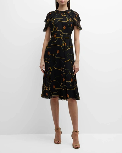 Jason Wu Floral Crinkle Silk Chiffon Dress In Black Multi