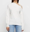 Amanda Maria Kiara Ribbed Asymmetrical Sweater In Silver In Silver