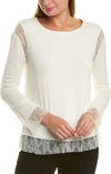 BAILEY44 ISABEL FLORAL LACE-TRIM PULLOVER TOP SHIRT IN CREME FRAICHE