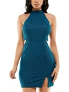 Speechless Womens Glitter Mini Halter Dress In Blue
