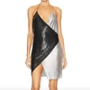 ALICE AND OLIVIA ALLY CHAINMAIL WRAP MINI DRESS IN BLACK/SILVER