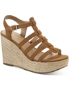 SUN + STONE WESLEYY WOMENS FAUX SUEDE CAGED WEDGE SANDALS