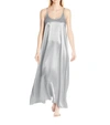 Pj Harlow Monrow Satin Long Nightgown With Gathered Back In Morning Blue In Multi
