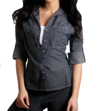 ANGEL BUTTON-FRONT OIL-WASHED SHIRT IN GRAY