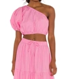 S/W/F ONE SHOULDER PUFF SLEEVE CROP TOP IN FLOSS