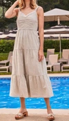 Ecru Mirren Gathered Front Tiered Dress In Eucalyptus Shadow Check In Multi