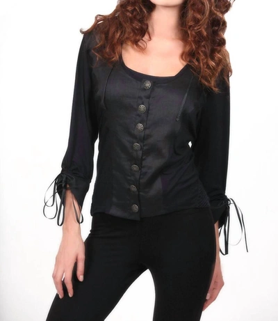 Angel Drawstring-slv Buttoned Top In Black
