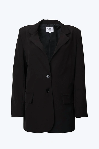 Goldie London Oversized Single-breasted Twill Crepe Blazer In Black