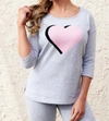Angel 3/4 Sleeve Heart Crew Top In Gray In Grey