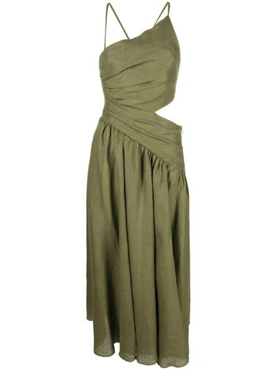 Zimmermann Laurel Asymmetric Linen Midi Dress In Green