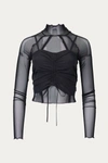 ZEMETA TWO-PIECE LAYERED MESH AND STRETCH-JERSEY TURTLENECK TOP IN BLACK