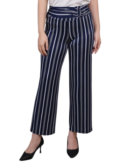 Ny Collection Plus Size Cropped Pull On Pants With Faux Belt In Navy Geo Stripe
