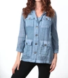 ANGEL OIL WASH HOODED BUTTON-UP CARDIGAN IN DENIM