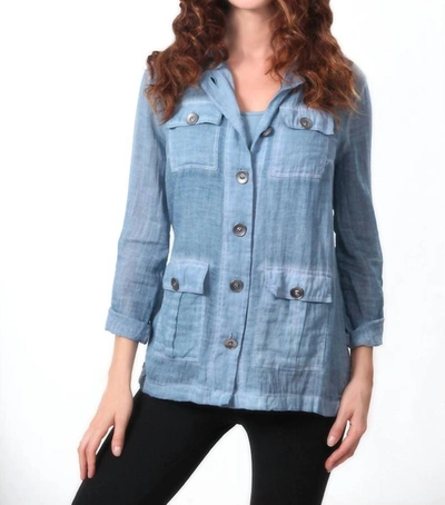 Angel Oil Wash Hooded Button-up Cardigans In Denim In Blue