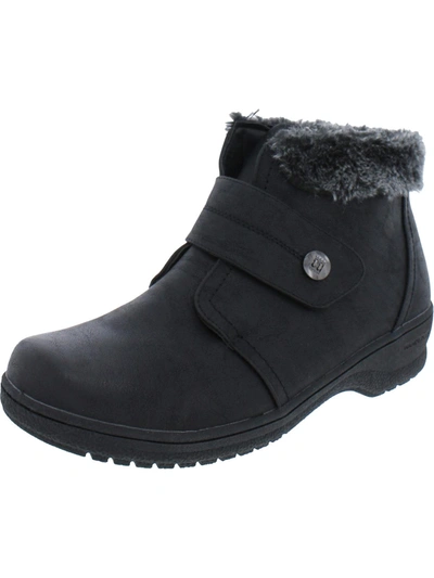 Wanderlust Perth Womens Faux Leather Faux Fur Lined Ankle Boots In Black