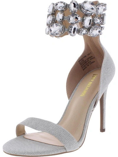 True Religion Braelynn Womens Embellished Ankle Wrap Evening Heels In Silver