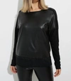 JOSEPH RIBKOFF FAUX LEATHER FRONT TOP IN BLACK