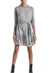 CURRENT ELLIOTT THE CRYSTAL LONG SLEEVE DRESS IN HEATHER GREY