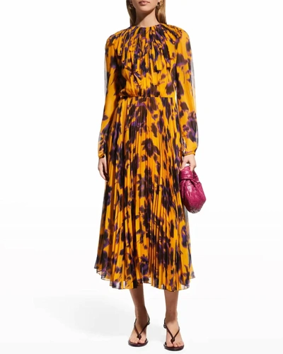 Jason Wu Printed Sunburst Chiffon Dress In Ocher Plum In Multi