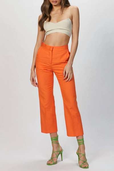 Msgm Linen Blend Trouser In Orange
