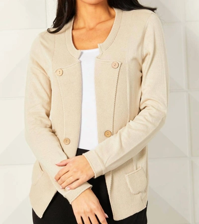 Angel Buttoned Lapel Cardigan In Sand In Beige