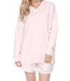 PJ HARLOW DESTINY FRENCH TERRY HOODED SWEATSHIRT WITH SATIN TRIM IN BLUSH