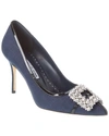 MANOLO BLAHNIK TUBERIAN 90 LINEN & LEATHER PUMP