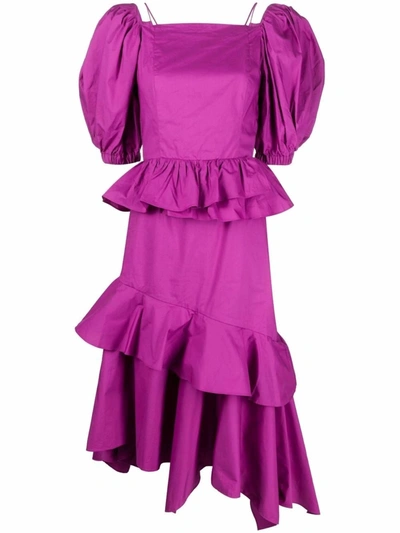 Ulla Johnson Marie Open-back Asymmetric Ruffled Tiered Cotton-poplin Midi Dress In Purple