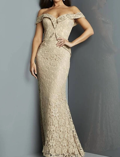 Jovani Off The Shoulder Embellished Mother Of The Bride Dress In Cafe In Beige