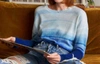 Autumn Cashmere Gradient Distress Crew Top In Aqua In Blue