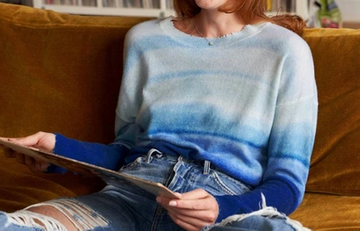 Autumn Cashmere Gradient Distress Crew Top In Aqua In Light Blue