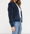 ANOTHER LOVE KAYLA VELOUR RUCHED PUFF SLEEVE ZIP SWEATSHIRT IN NAVY
